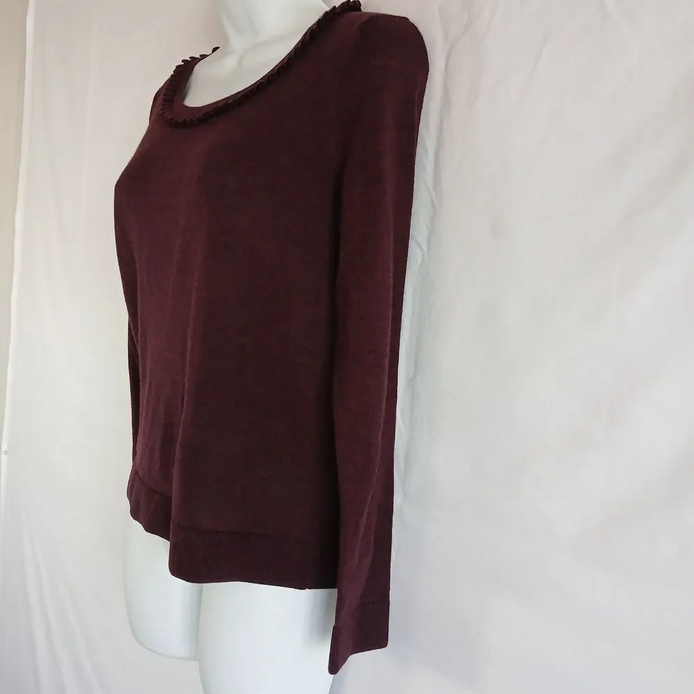 Talbots Sweater Wool Maroon  Ruffle Round Neck Wool Sz Ps Career Academia Preppy